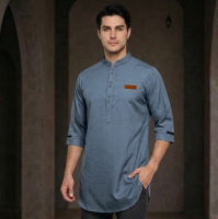 Baju Koko Pria Model Kurta Pakistan Koko Putih Modern Terbaru Lengan 3/4 Katun Madinah Premium