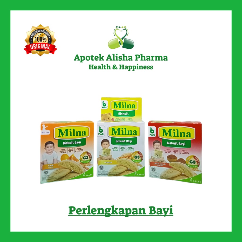 Milna Biskuit 130gr dan 65gr Makanan Bayi Pendamping Asi Rasa Original / Pisang / Apel Jeruk / Kacang Hijau / Beras Merah