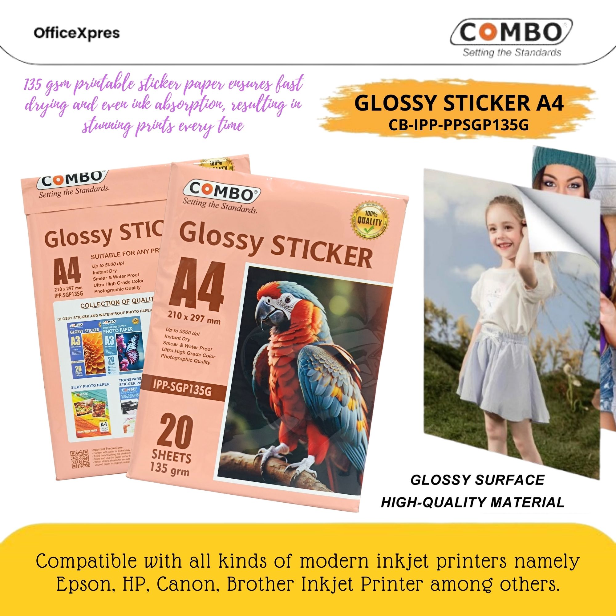 Sticker Photo Paper Glossy A4 / Kertas Foto Stiker / Glossy Sticker 135gr / Kertas Cetak Sticker COMBO