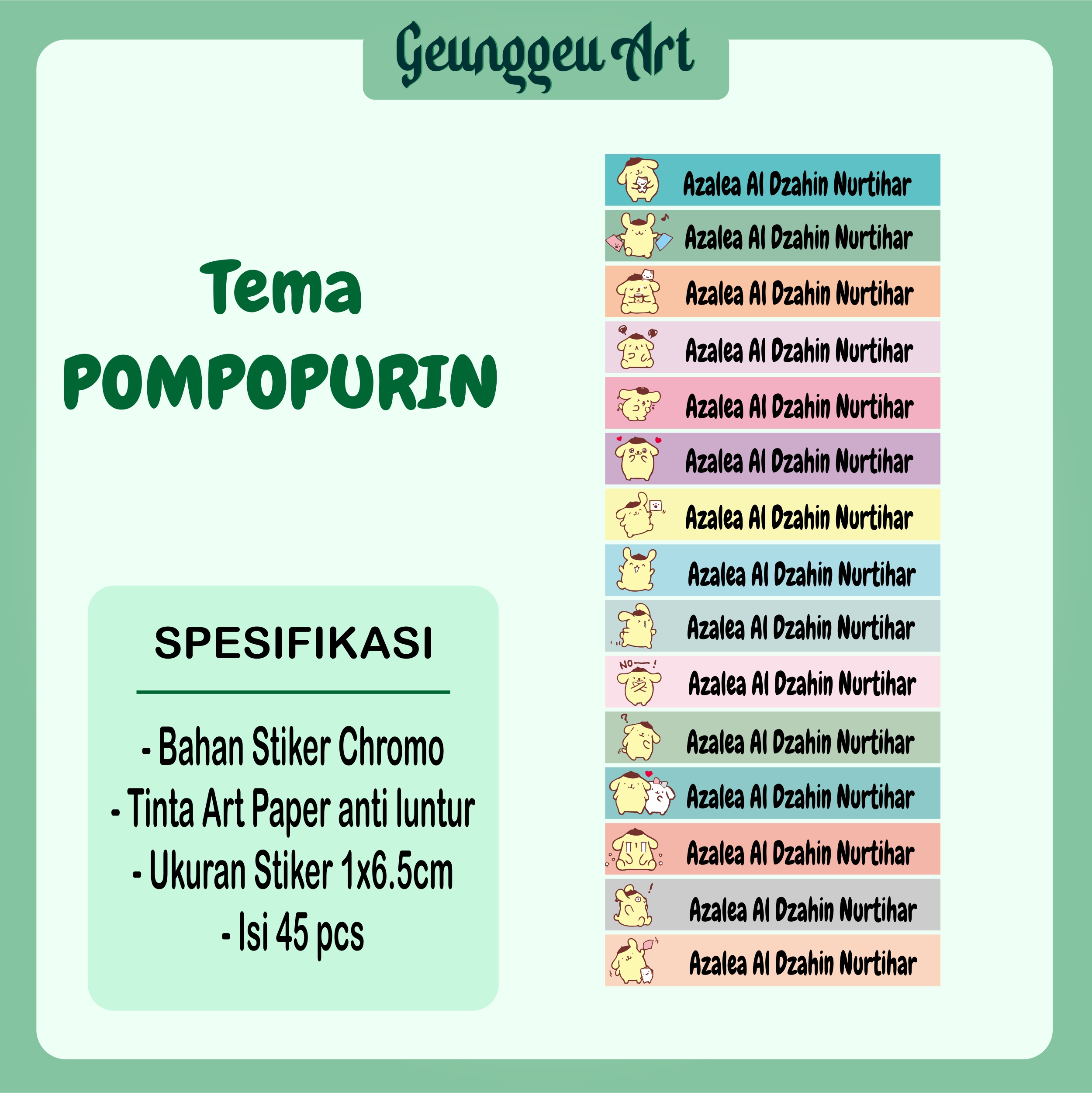 ISI 45 PCS STICKER NAMA ANAK SEKOLAH ANTI AIR BAHAN CHROMO UNTUK PENSIL TEMPAT PENSIL | UNTUK KOTAK PENSIL DAN LAINNYA UKURAN 1cmX6.5cm