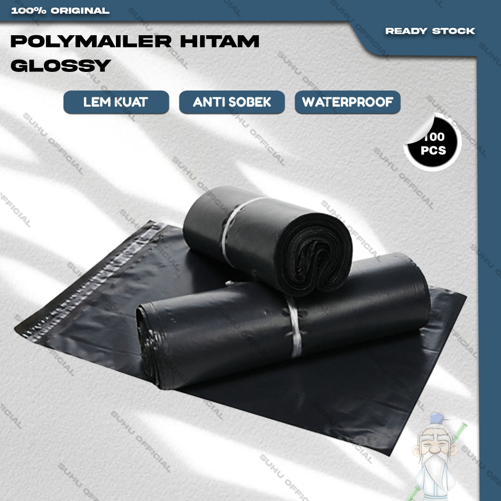 Plastik Packing Polymailer Kantong Olshop Lem isi 100 Semi Glosy HITAM