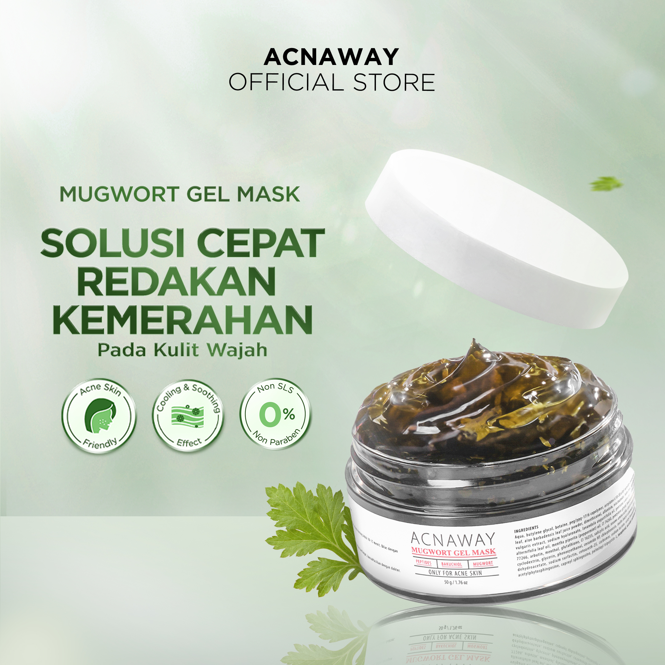 ACNAWAY Advanced Mugwort Gel Mask – Masker Gel Wajah untuk Jerawat Sensitif Mencerahkan & Mengha...