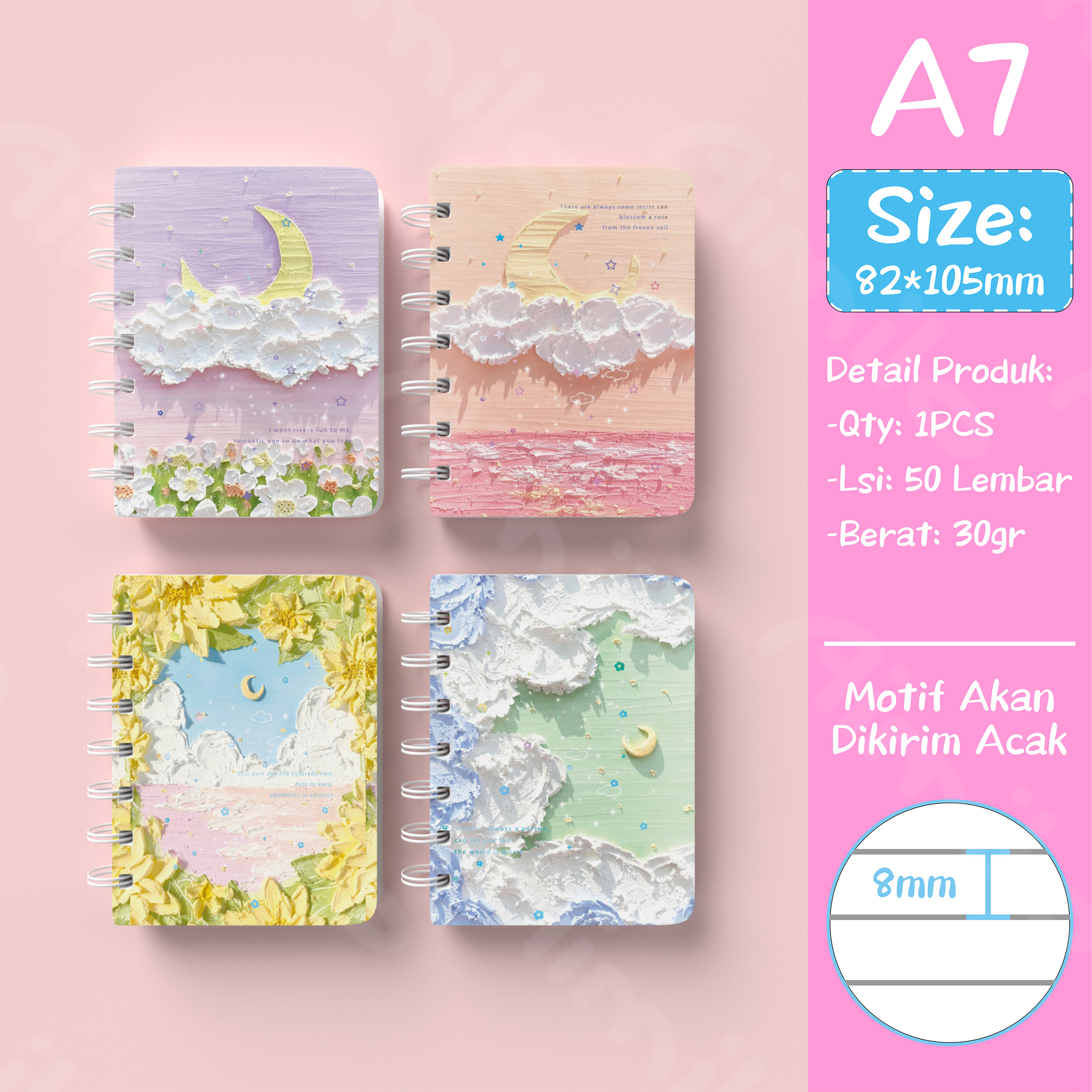 Aimilo Notebook Mini Buku Kecil Catatan Scrapbook Buku Notes Kecil 50 Lembar