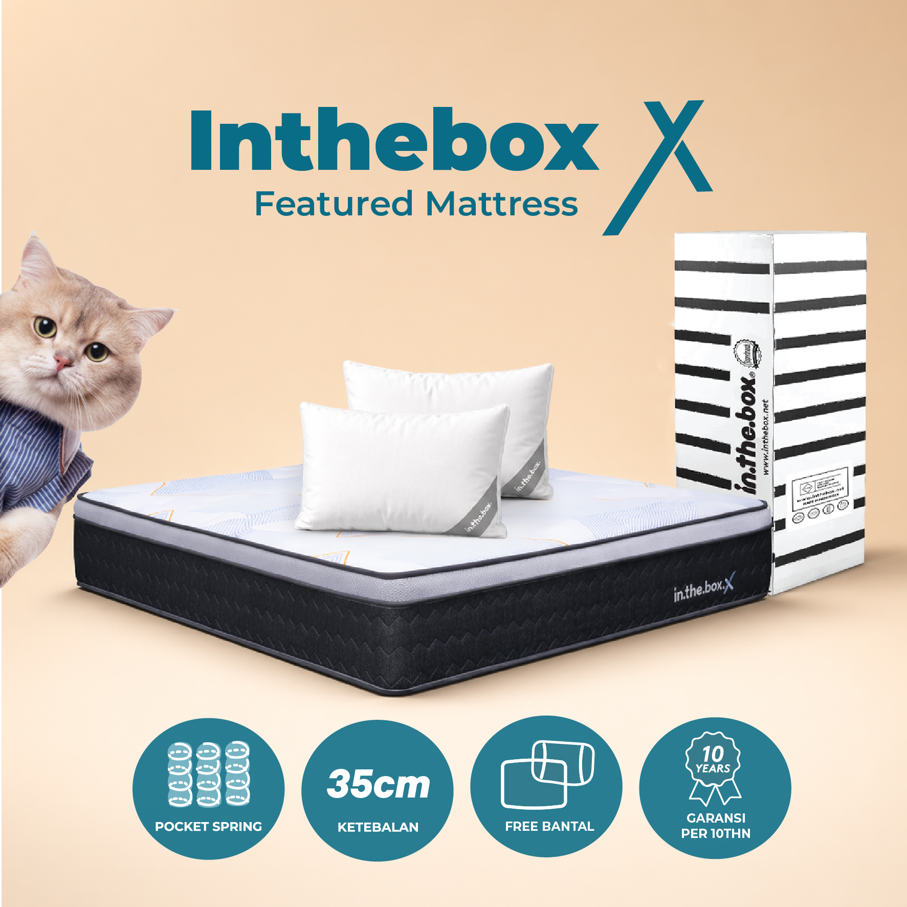 Kasur Spring Bed INTHEBOX X (Plush Top) - FREE Bantal | Ukuran 90x200 100x200 120x200 140x200 160x200 180x200 & 200x200