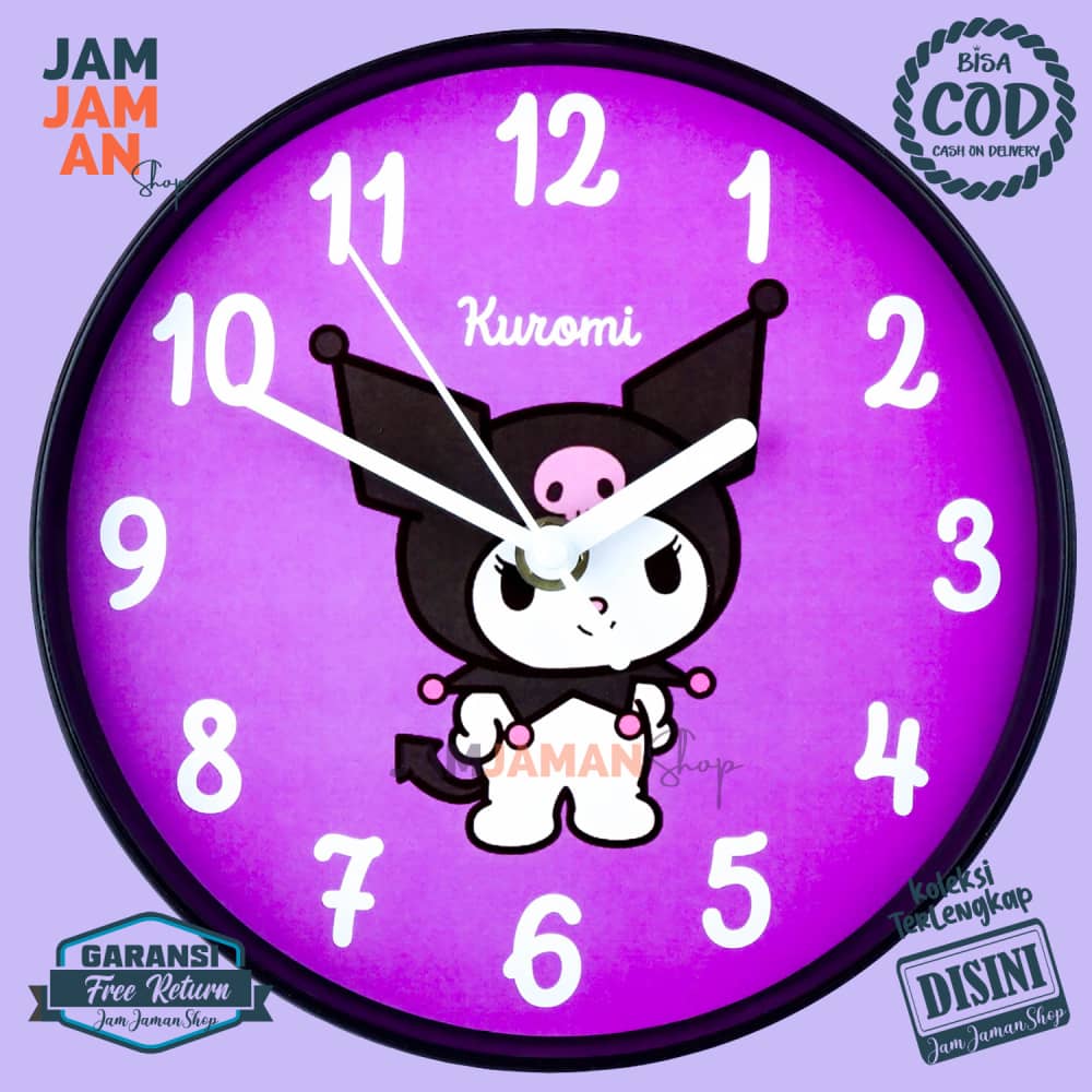 Jam Dinding Analog Kuromi Hiasan Kamar Anak Anak Kuromi NN2202-1088 Murah Kuromi Original TANPA KACA