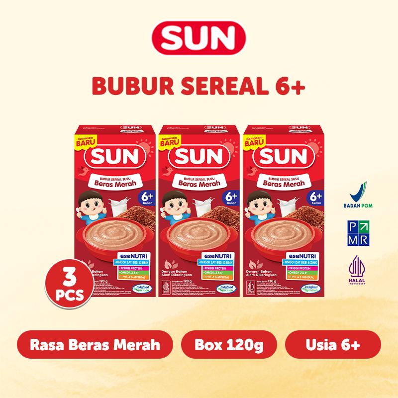 3 PCS - SUN Bubur Bayi 6+ Beras Merah Ekonomis 120 Gr