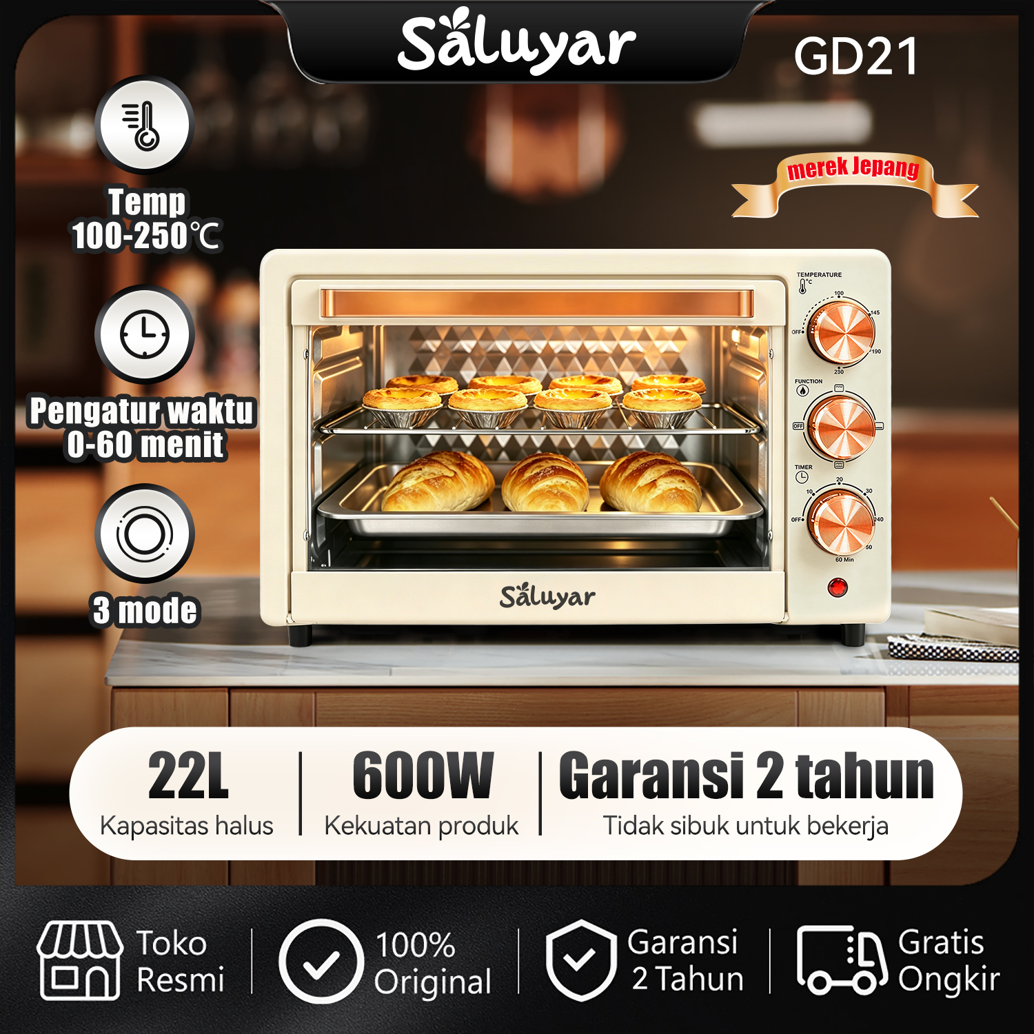 Saluyar KX3001 Oven Listrik Low Watt 33L/22L kualitas yang baik Pemanggang Kue Kontrol suhu indep...