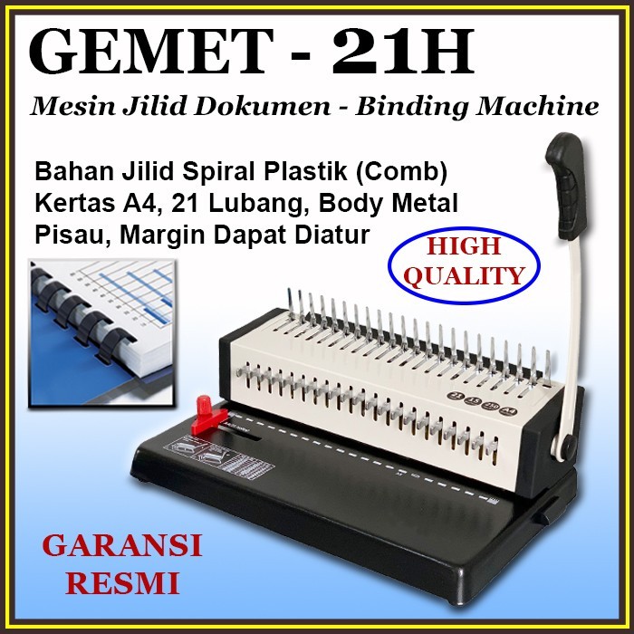 Mesin Jilid Binding Spiral Plastik A4 GEMET 21H
