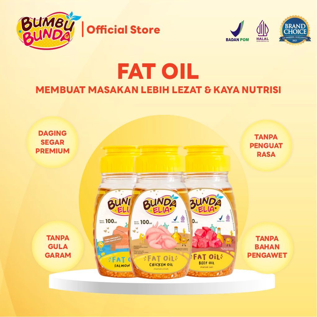 BBE01 BUMBU BUNDA ELIA CHICKEN FAT OIL / BEEF FAT OIL / SALMON FAT OIL 100ml / MINYAK MPASI / BB BOOSTER MPASI / PENAMBAH BERAT BADAN
