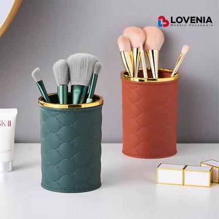 Tempat Kuas Make Up Kosmetik Bulat /Rak Alat Tulis Plastik Pensil Motif Kain / Makeup Brush Holder Lovenia