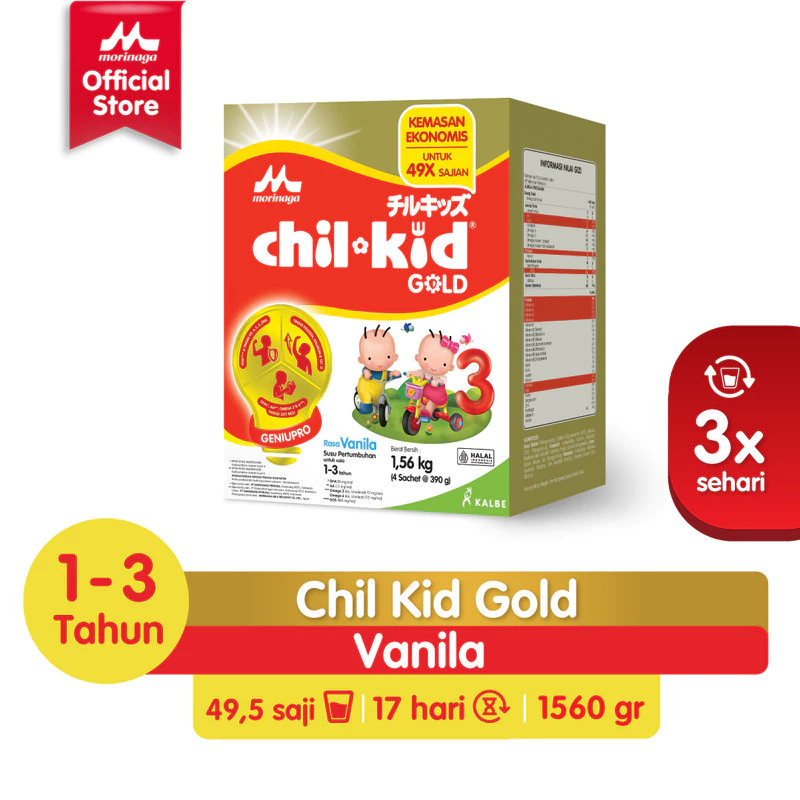Morinaga Chil Kid Gold Susu Formula Pertumbuhan Anak Usia 1-3 Tahun Vanila 1560gr