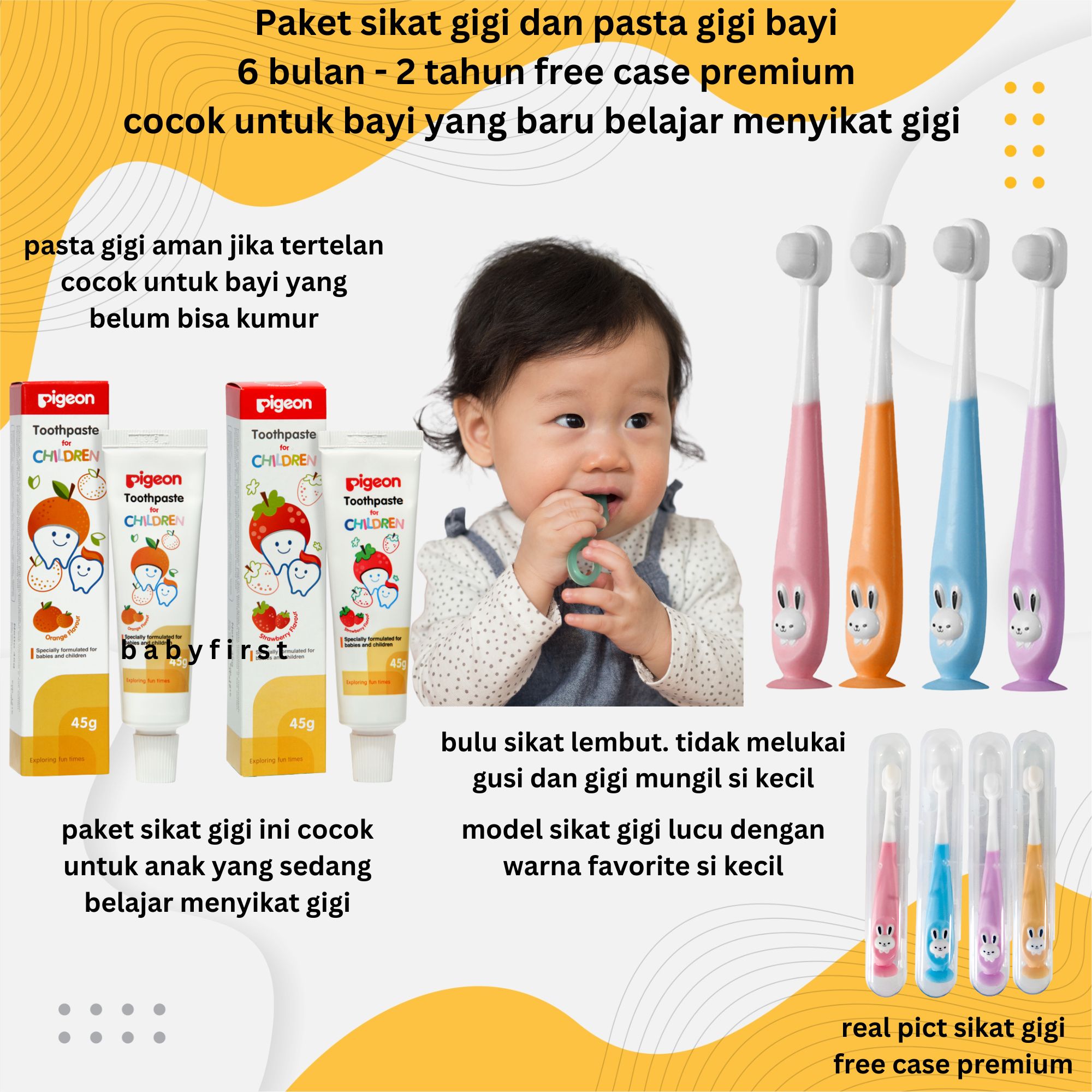 Paket Sikat gigi dan pasta gigi bayi dan anak 0 - 2 TAHUN dan PIGEON KODOMO exp 2027