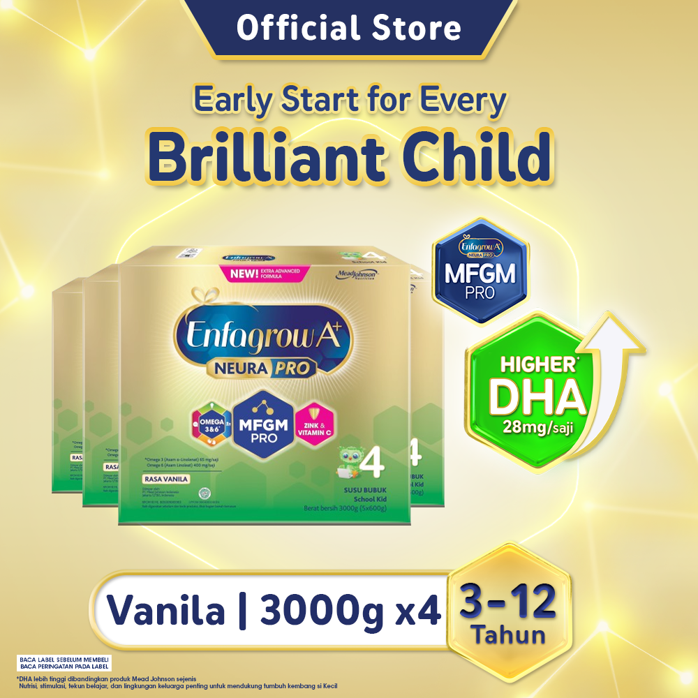 [Paket isi 4] Enfagrow A+ 4 Susu Formula 3-12 Tahun Rasa Vanila 3000gr