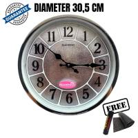 Jam Dinding Mewah Besar Mesin Original Sweep Silent Senyap Quartz Tanpa Detak 32cm Diamond 321-4