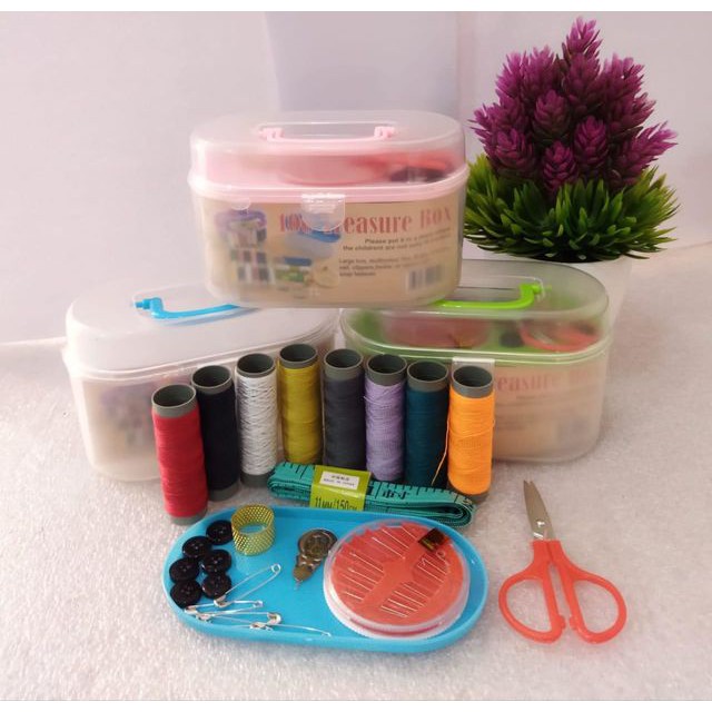Set Alat Peralatan Jahit Menjahit Baju Sewing Box Benang Jarum Kancing Peniti Kit Gunting