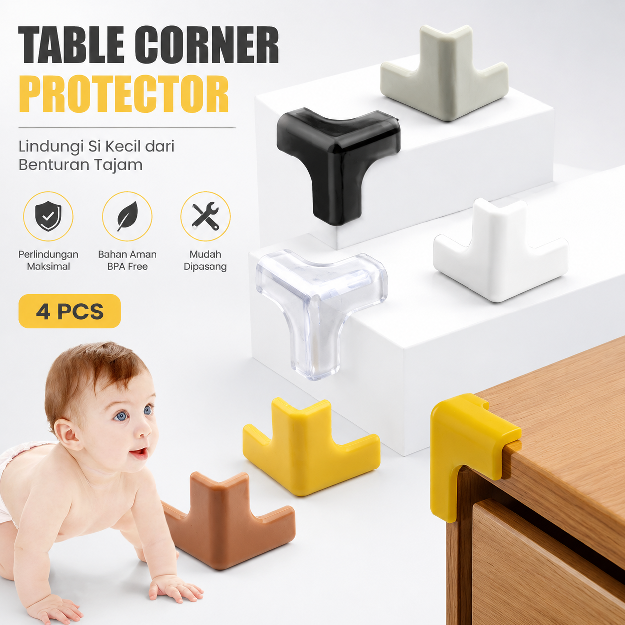 Pelindung Siku Sudut Ujung Meja Tempel Pengaman Karet Silikon Benturan Kepala Baby Safety Corner