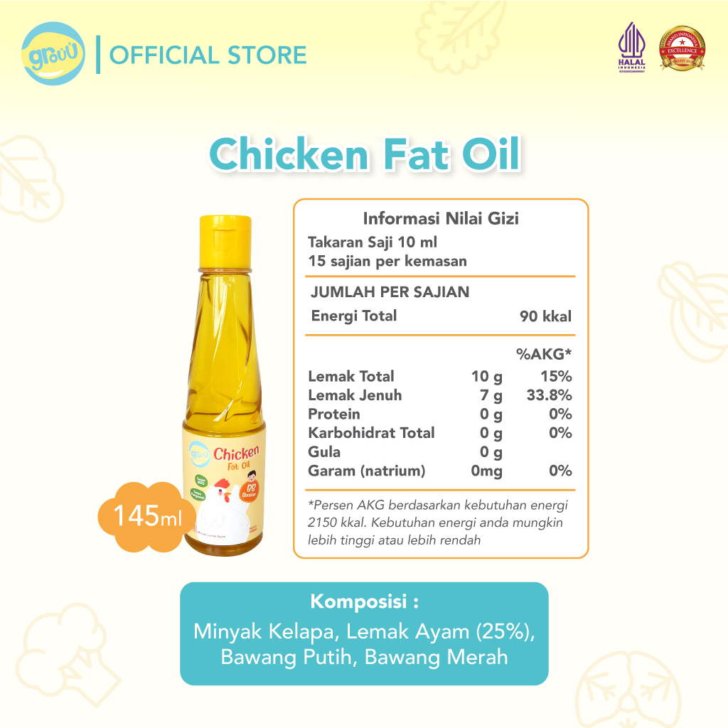Grouu - Fat Oil / Minyak Lemak - MPASI BB Booster Bayi (Lemak Ayam Lemak Sapi Lemak Salmon I Chicken Fat Beef Fat Salmon Fat Oil) - Penambah Nafsu Makan Penambah Berat Badan NO MSG