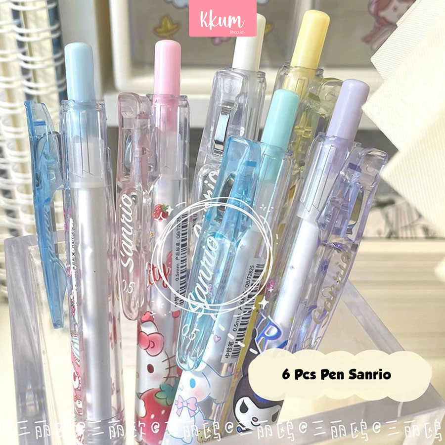 6 PCS Pulpen gel ST 0.5mm/ Gel pen mekanik sanrio hitam