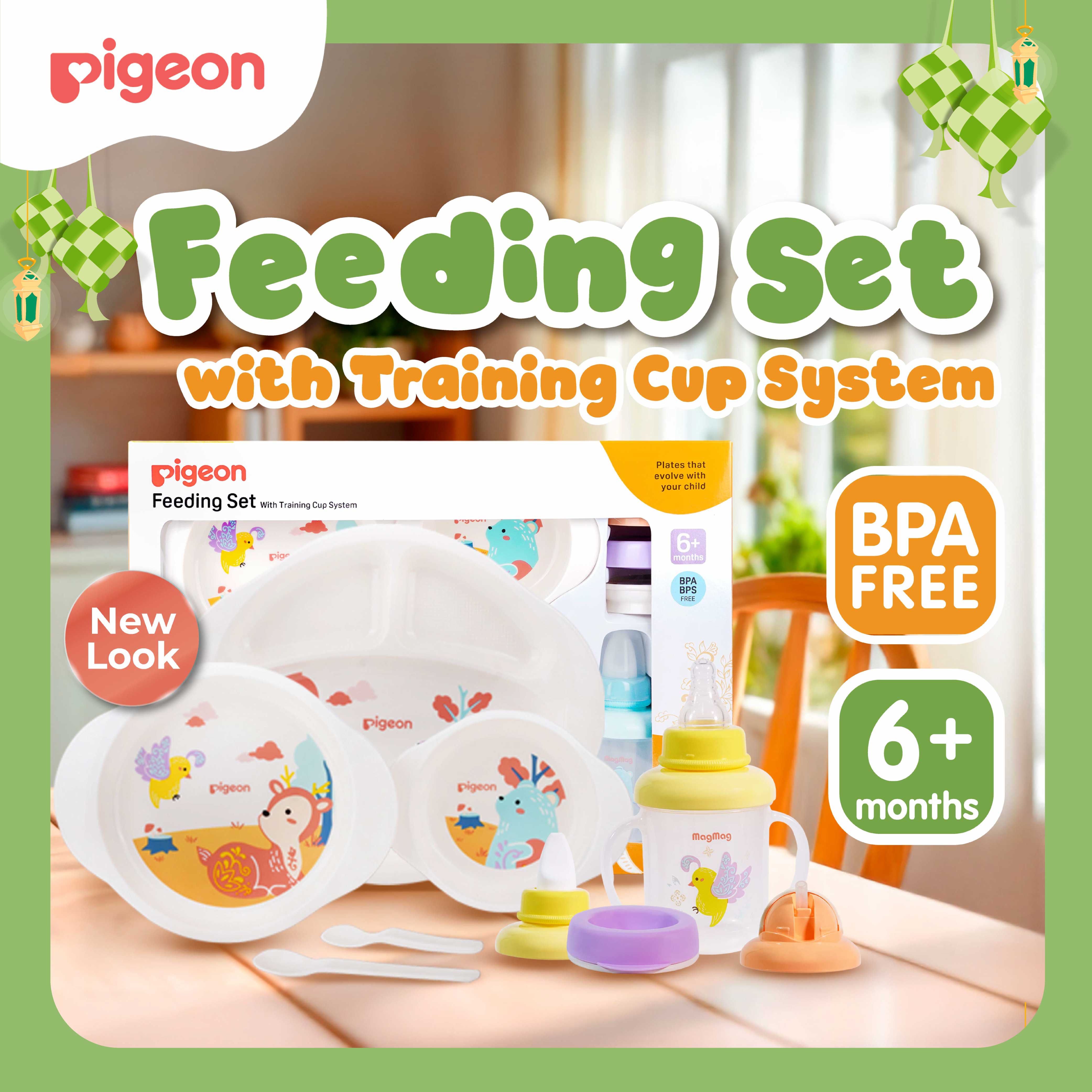 PIGEON Feeding Set With Training Cup | Perlengkapan Makan Bayi