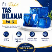 973 -  Paket Tas Belanja isi 3 pcs Kantong Belanja Biru Laundry Bag S M L - Go Green Shopping Bag