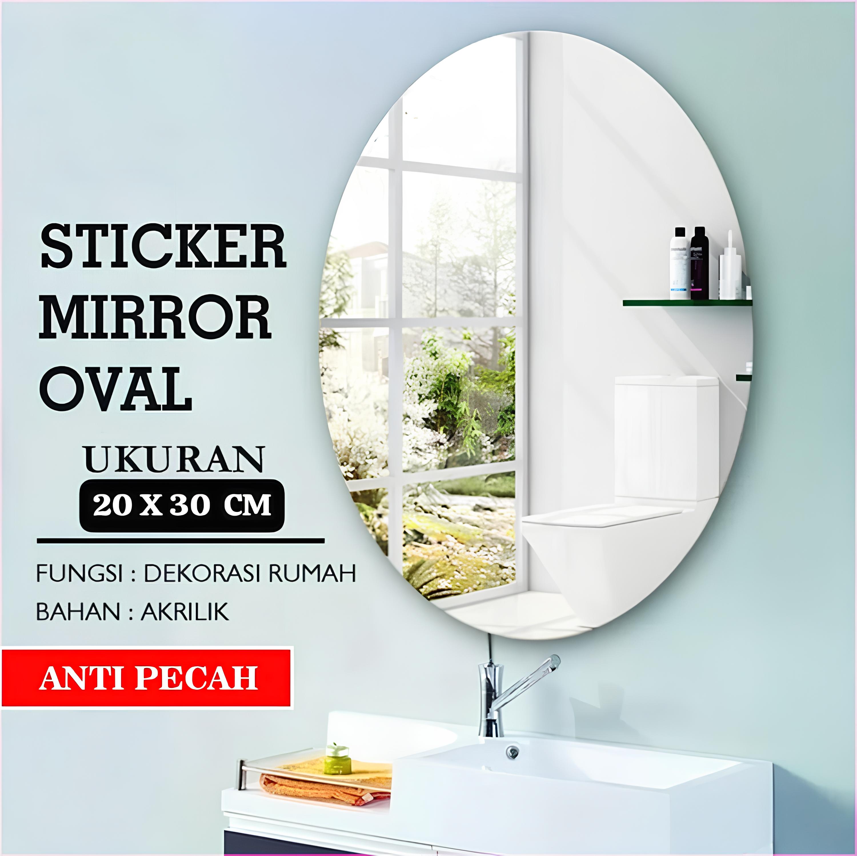 [COD] 2PCS 30x20cm Kaca Cermin Oval Anti Pecah Cermin Dinding Dekorasi Rumah Kamar Tidur Include Double Tape Foam Siap Pakai