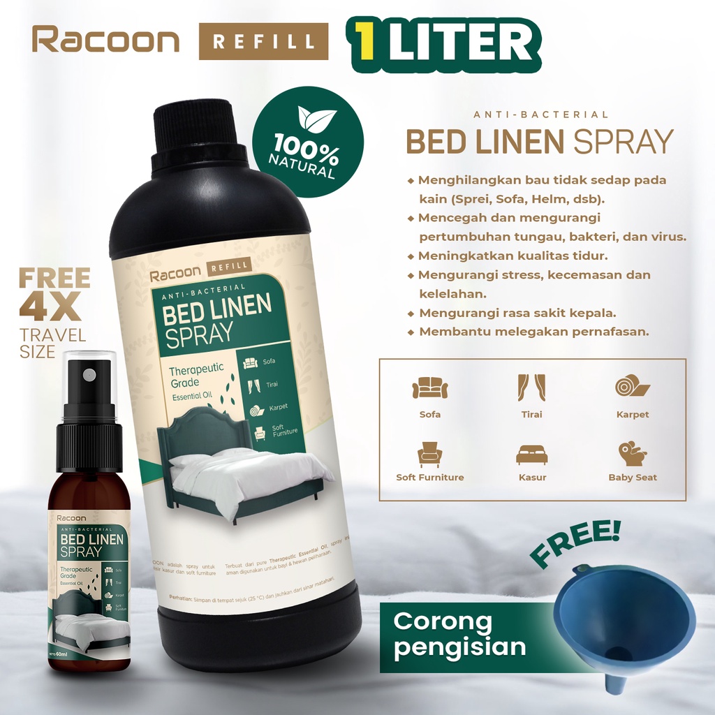 Racoon Bed Linen Spray REFILL 1 LITER Anti Virus & Bakteri