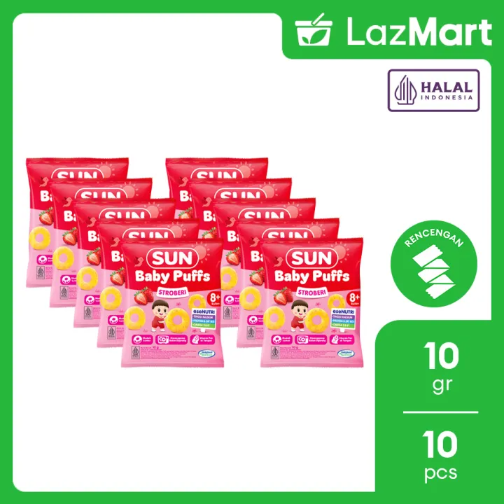 SUN Baby Puffs Cemilan Bayi Sehat rasa Stroberi 10x10gr [Renceng]