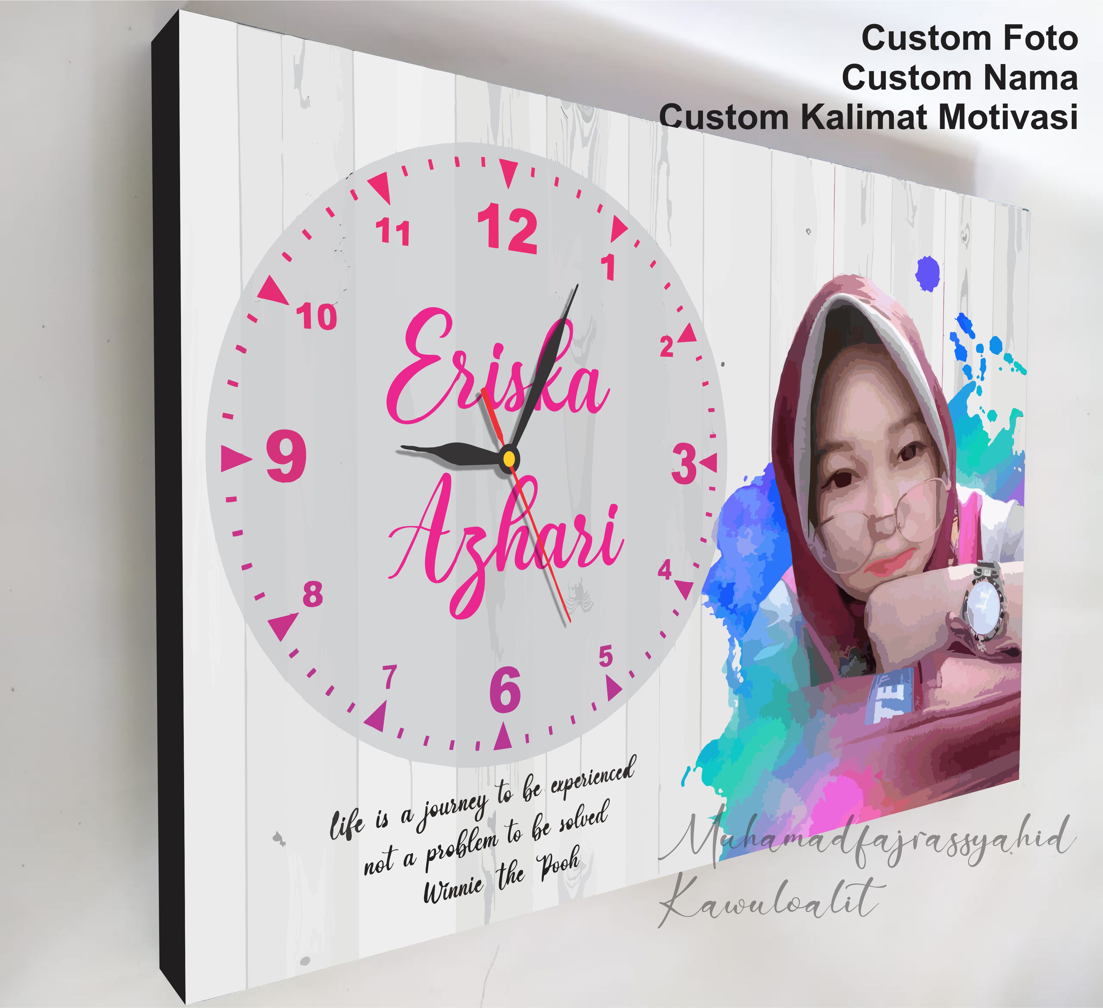 Jam dinding foto sendiri custom nama kado pernikahan atau hampers wedding unik jam foto
