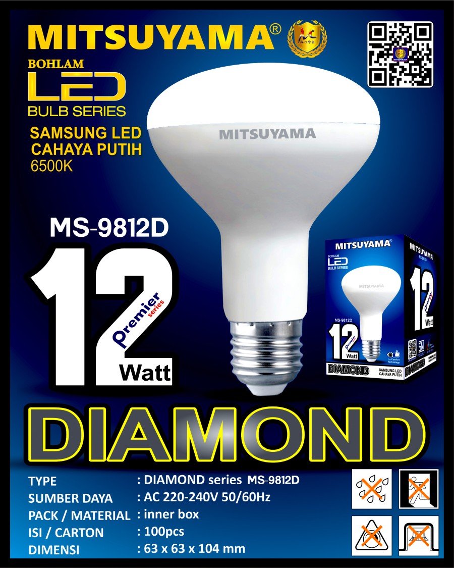 Win Grosir - Lampu Bohlam LED Bulb Mitsuyama Diamond 12 Watt dan 15 Watt Cahaya Putih dan Cahaya Warm White