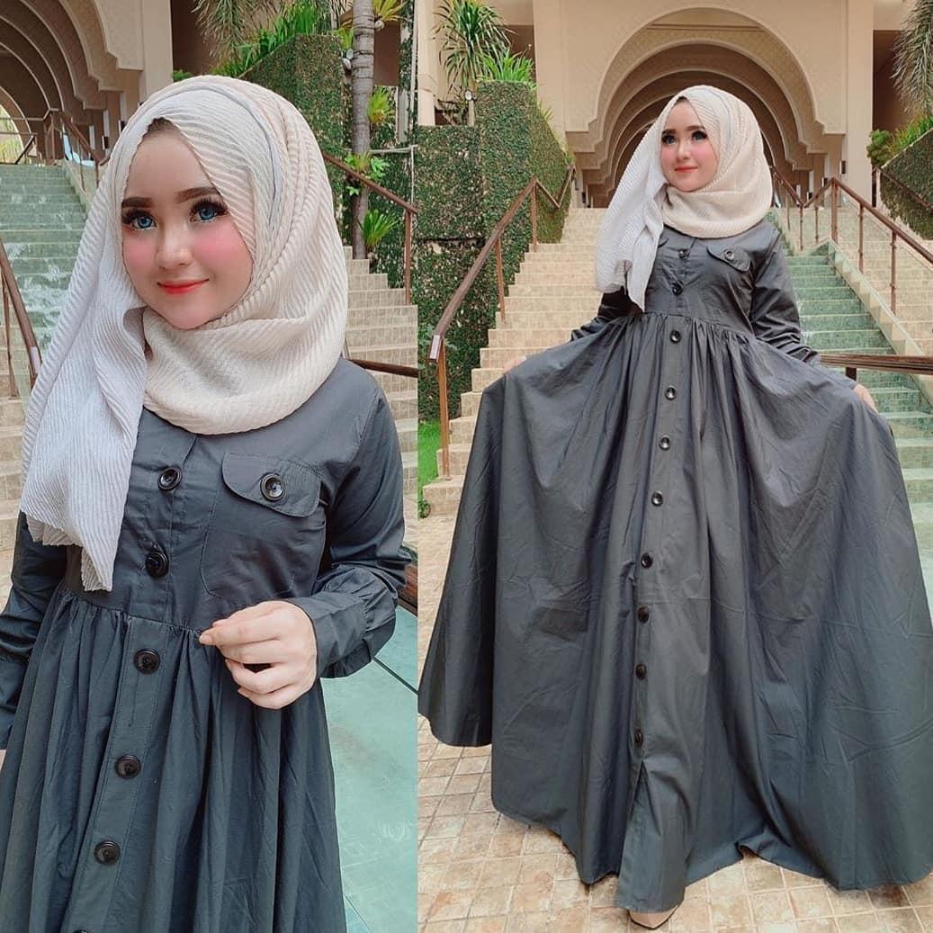 Baju Muslim Modern ASKA DRESS Bahan MOSSCRAPE Gamis Terbaru 2020 Modern Gamis Wanita Murah
