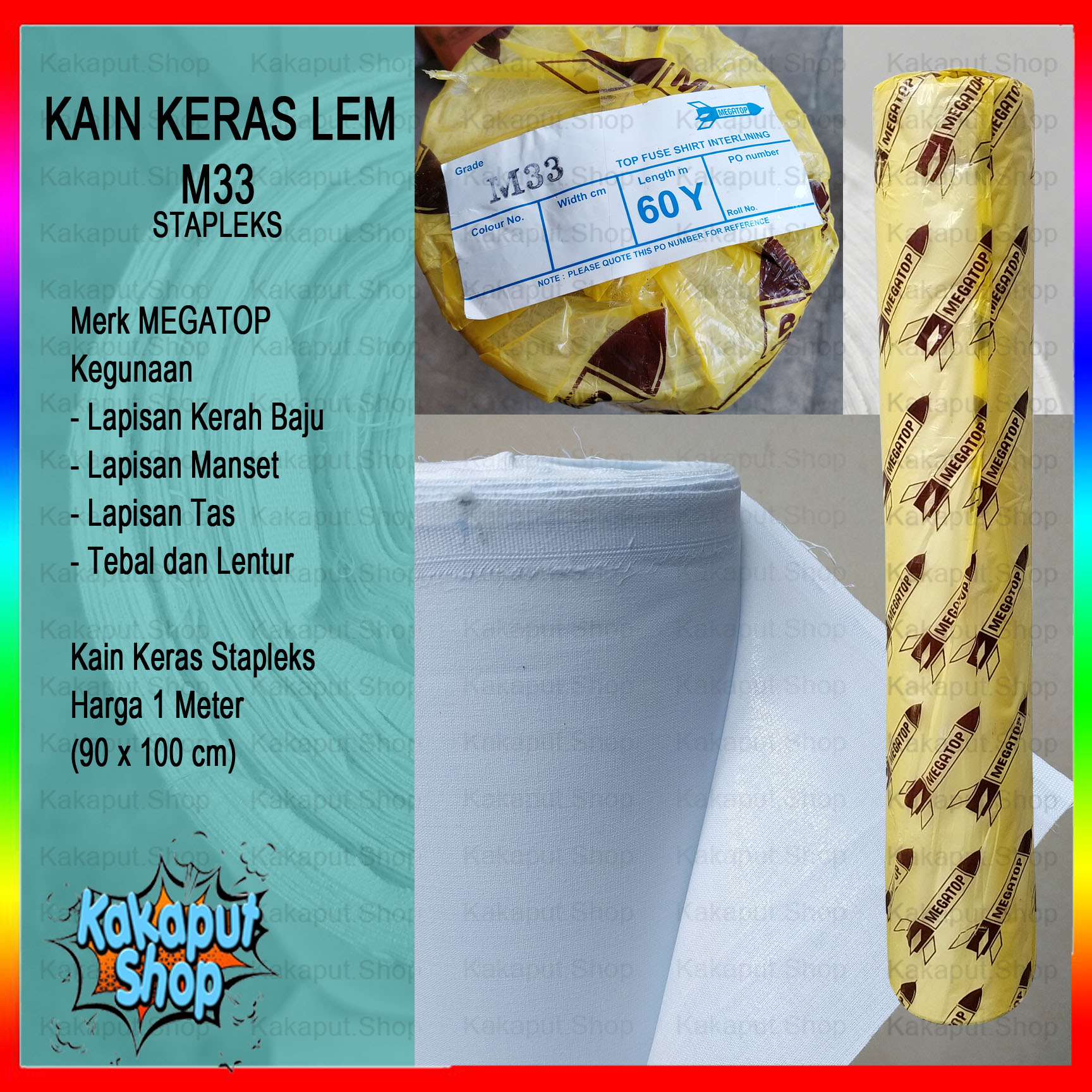 KAIN KERAS LEM STAPLEKS M33 MERK MEGATOP - HARGA 1 METER