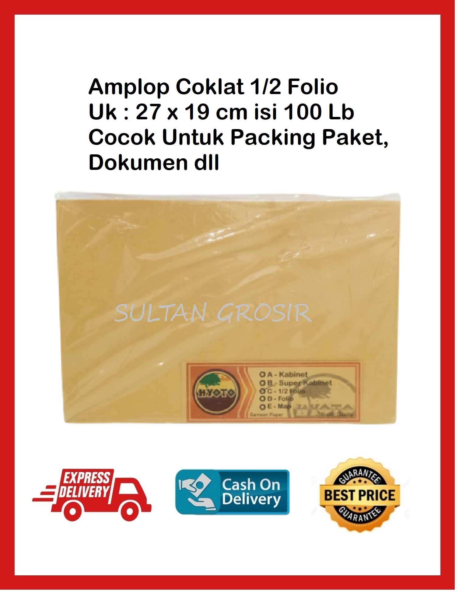 AMPLOP COKLAT SETENGAH 1/2 FOLIO 27 X 19 CM / AMPLOP COKLAT SAMSON SETENGAH FOLIO ISI 100 LB