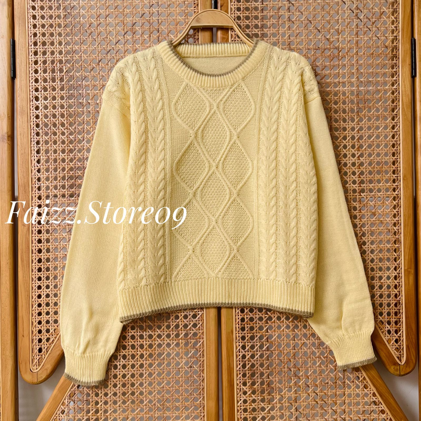 Hitamarap Blouse Knit - Atasan Sweater Rajut Wanit Motif Sido Cable Kerah Bulat lengan panjang Korean Style
