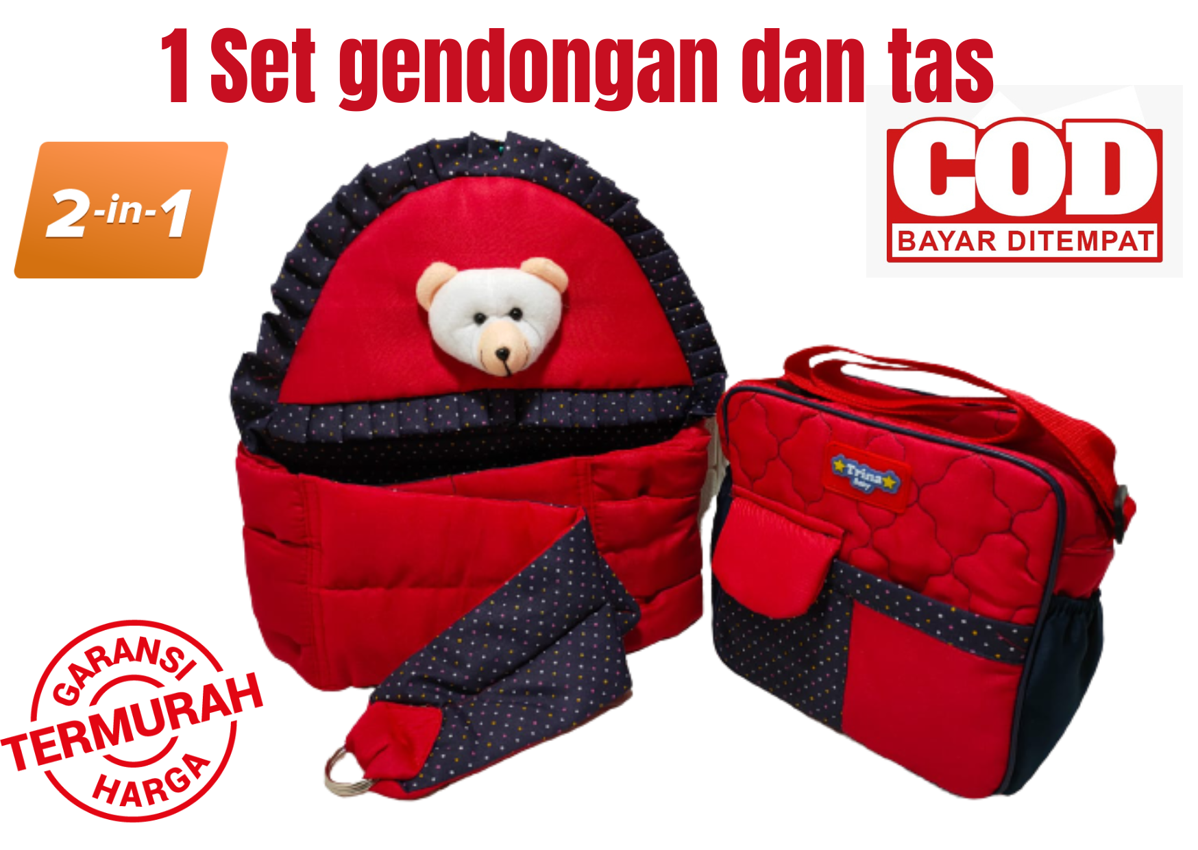Gendongan Bayi dan Tas kecil set 2 in 1 polos