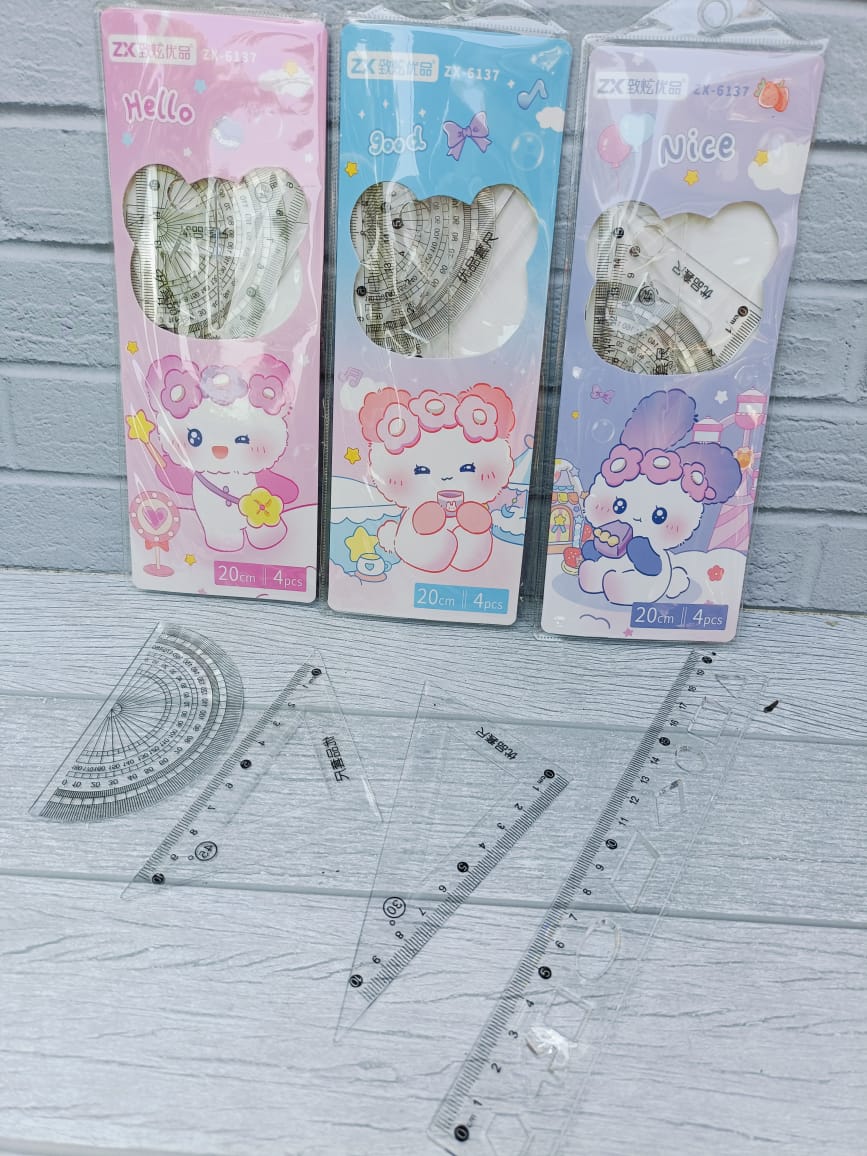 SATU SET ( 4 PCS ) Penggaris Set Karakter Lucu 4 in 1 20 Cm