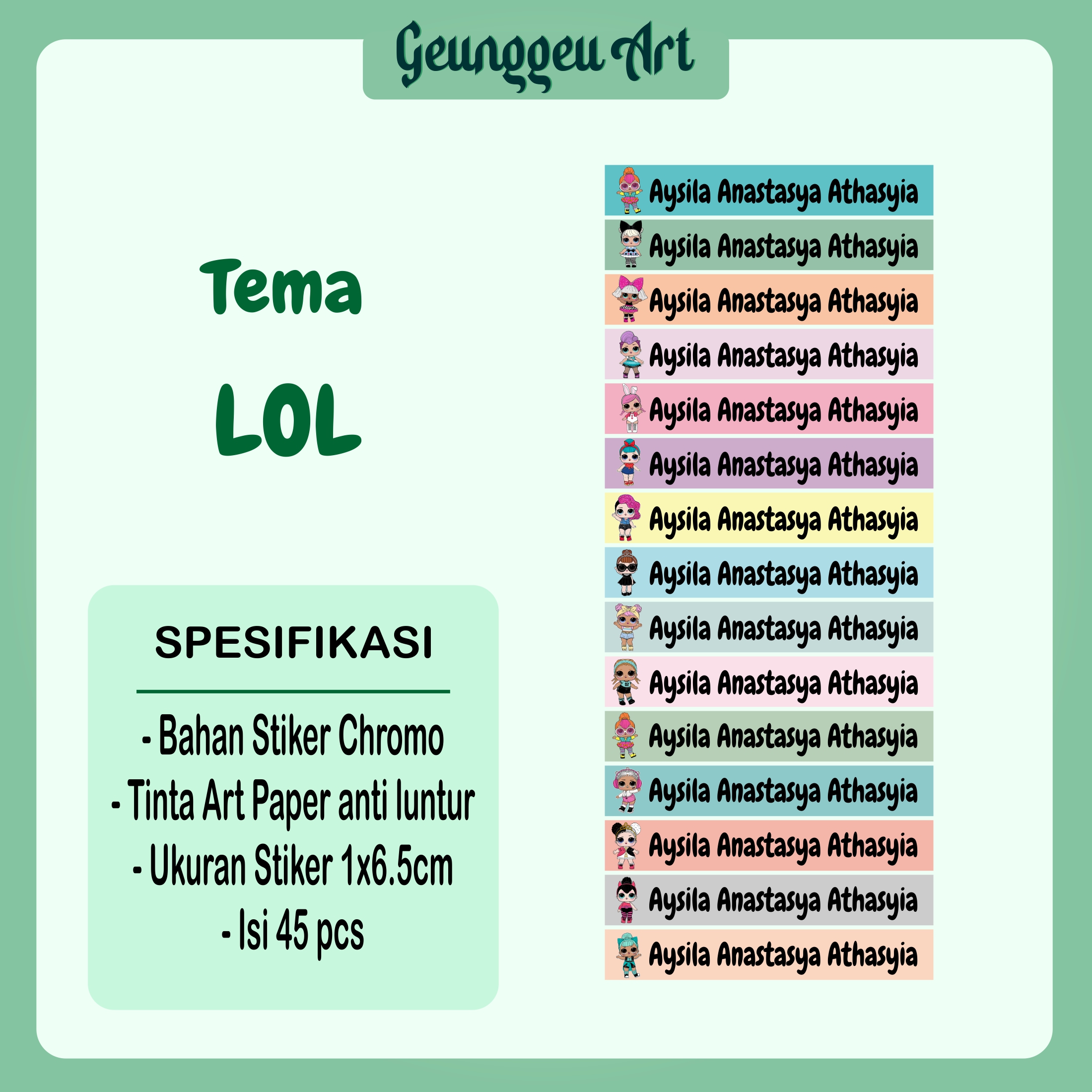 ISI 45 PCS STICKER NAMA ANAK SEKOLAH ANTI AIR BAHAN CHROMO UNTUK PENSIL TEMPAT PENSIL | UNTUK KOTAK PENSIL DAN LAINNYA UKURAN 1cmX6.5cm