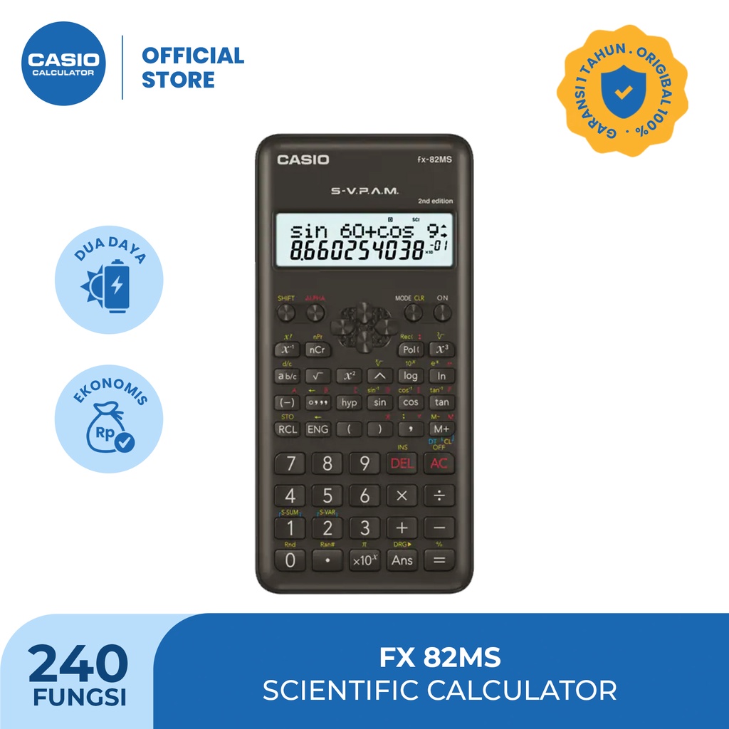 CASIO FX-82MS - Kalkulator Sekolah/Kuliah - Scientific/Saintifik - 240 fungsi