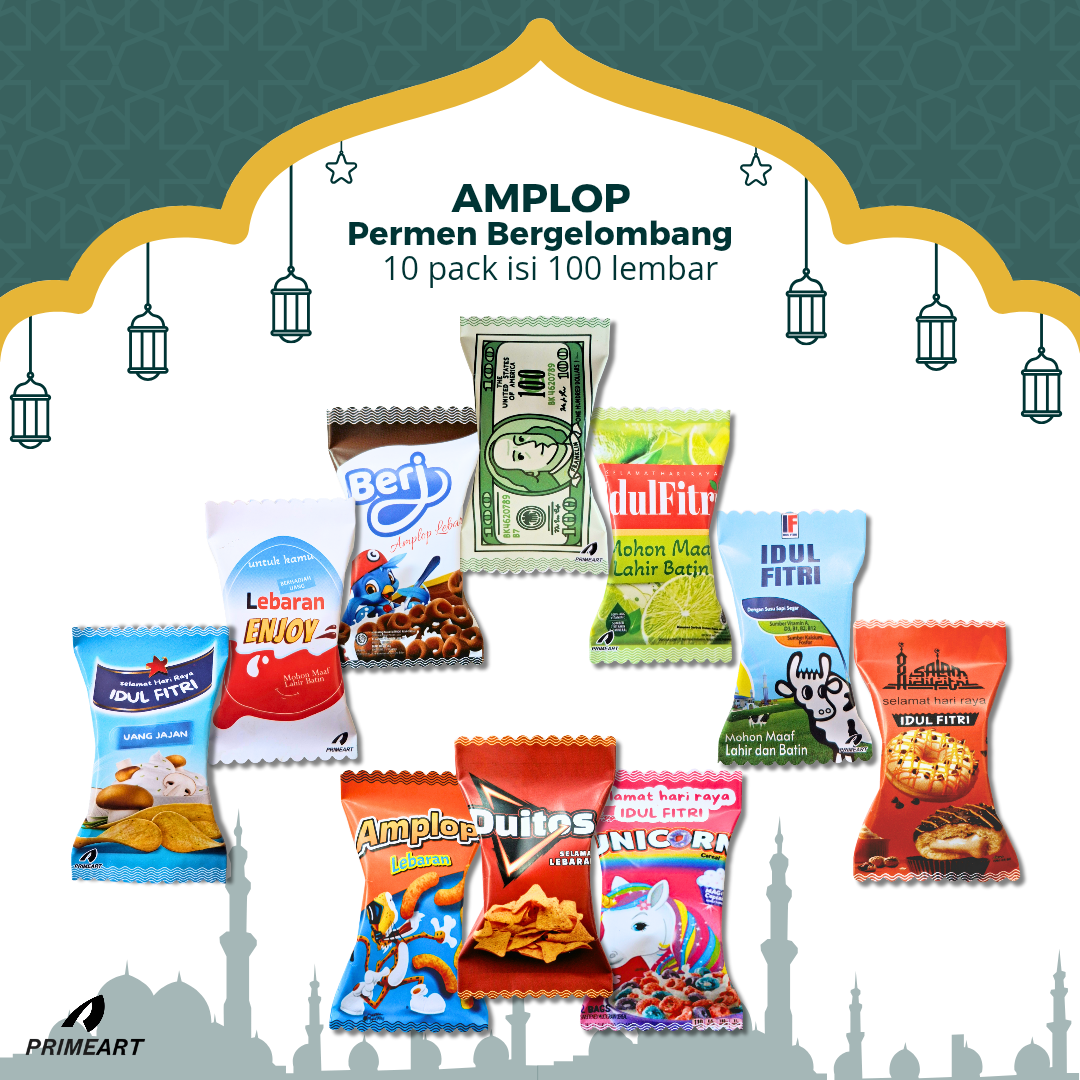 10 Pack Isi 100 Lembar Amplop Lebaran Terbaru 2026 Bergelombang Angpao Idul Fitri Bahan Kertas AP 85 GSM Desain Unik Uk 6x10cm Hadiah Khusus