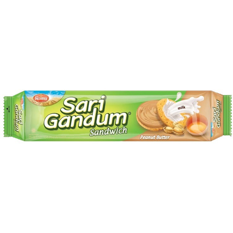 Roma Biskuit SARI GANDUM Peanut Butter Susu Coklat Sandwich 115gr Snack Cemilan Anak
