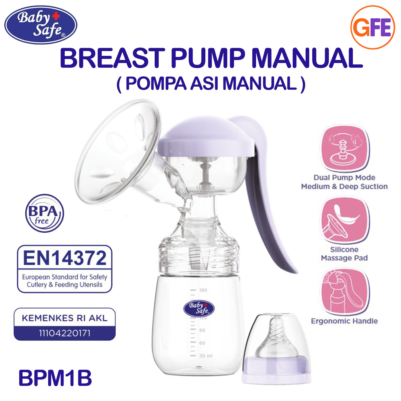 Baby Safe Pompa ASI Manual Breast Pump Tangan New Design Food-Grade BPA Free BPM1B