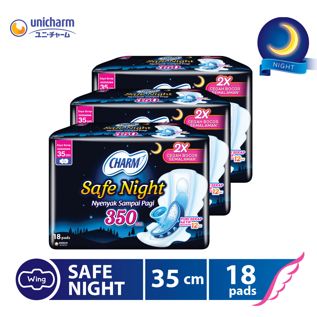 CHARM Pembalut Safe Night 35cm Wing 18pads x3