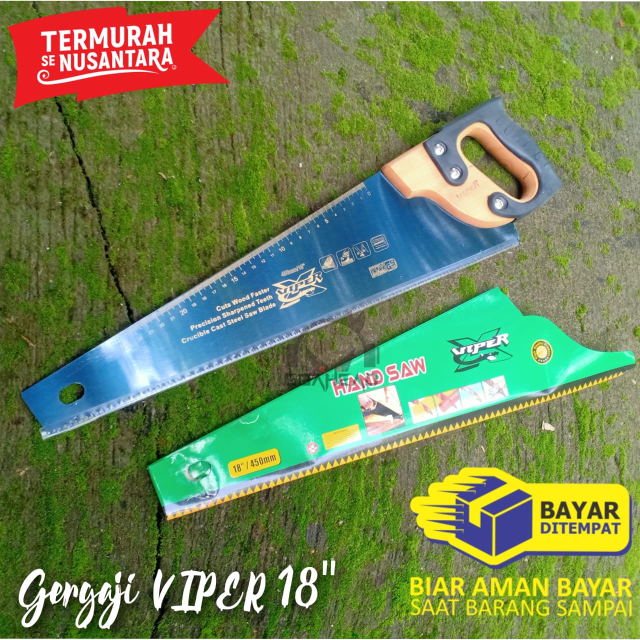 Gergaji Kayu Super Tajam Cap Viper 18" - Gergaji Import Anti Selip - Gergaji Baja Ringan - Gergaji Paralon