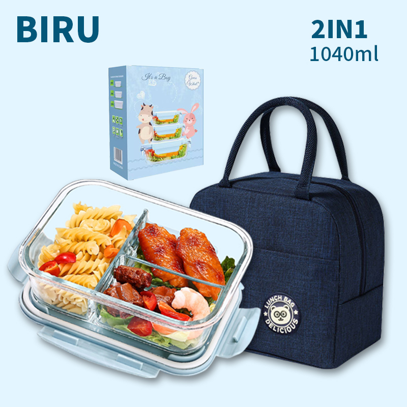 GYT （2IN1） Kotak Makan Siang Kaca 1040ml(Dapat Dipanaskan Dalam Microwave)/Safe Penyimpanan Makanan