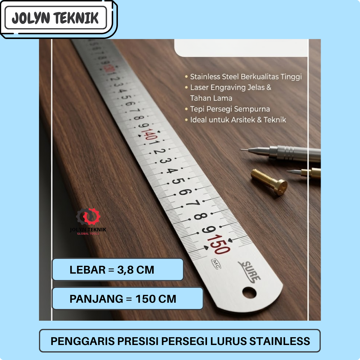 Penggaris Besi Lurus Stainless Ukuran Panjang 100 CM 150 CM Dan 200 CM Penggaris Baja Tahan Karat Presisi Berkualitas