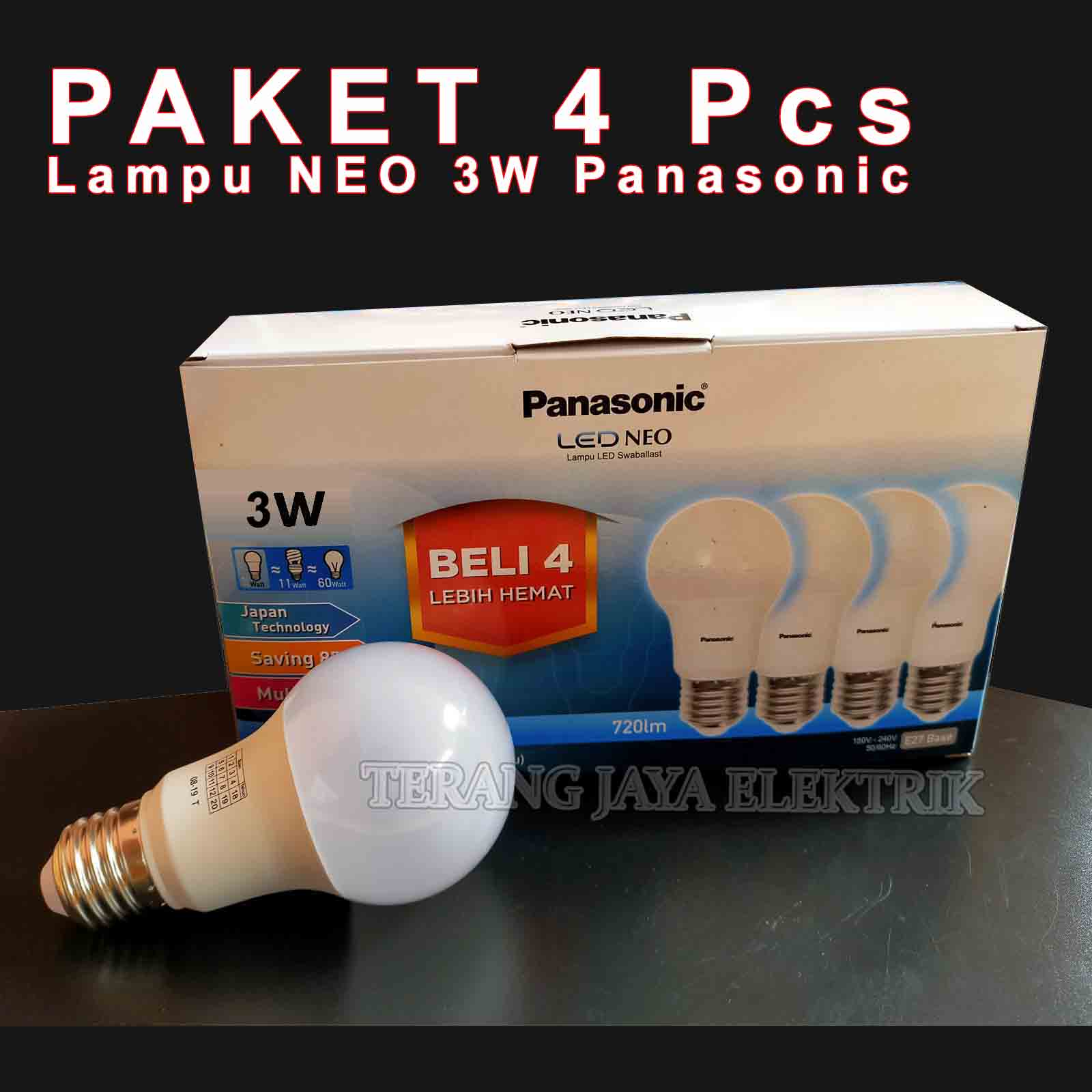 PAKET 4 Pcs LAMPU/BOHLAM LED NEO 3 Watt PUTIH PANASONIC paket 4 pcs lampu/bohlam led neo 3 watt putih panasonic