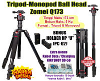 Tripod dan Monopod Zomei Q173 Premium dengan Ball Head Bonus Holder HP ″U″