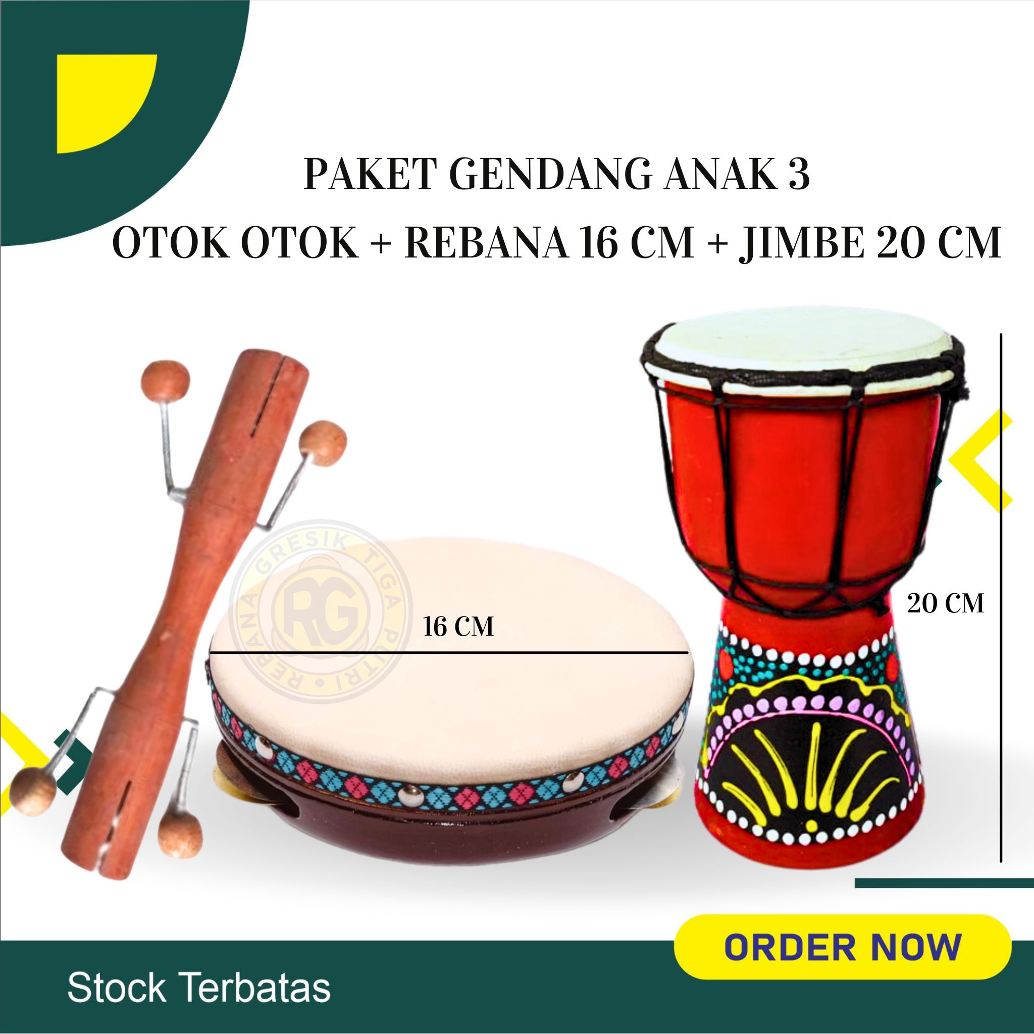 Rebana mainan kotek uk 16 18 2220 25 cm Hadroh kayu mangga mainan kecimpring anak tradisional