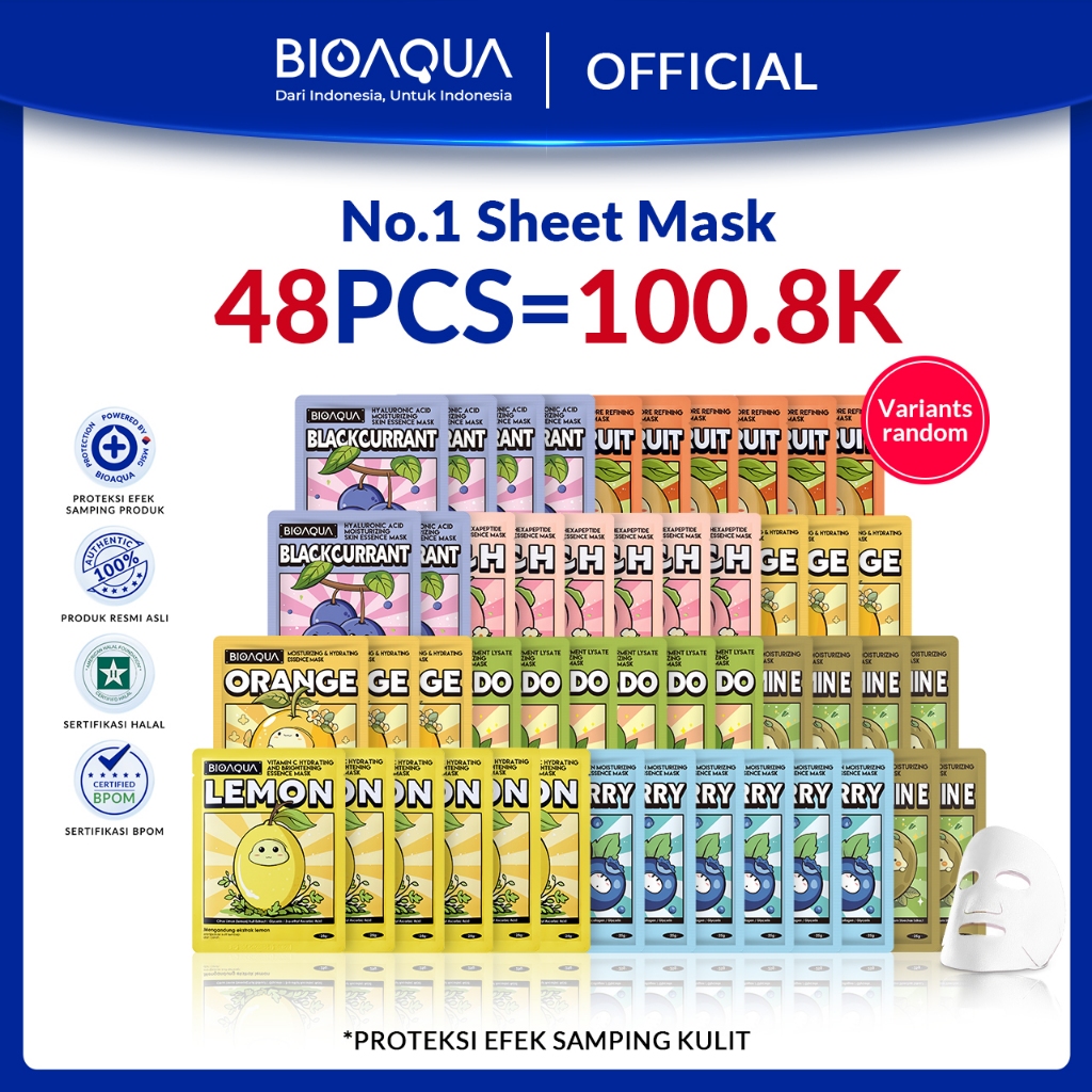BIOAQUA Paket Sheet Mask 12 pcs Brightening Moisturizing Skin Care Hydrating Essence Face Mask An...