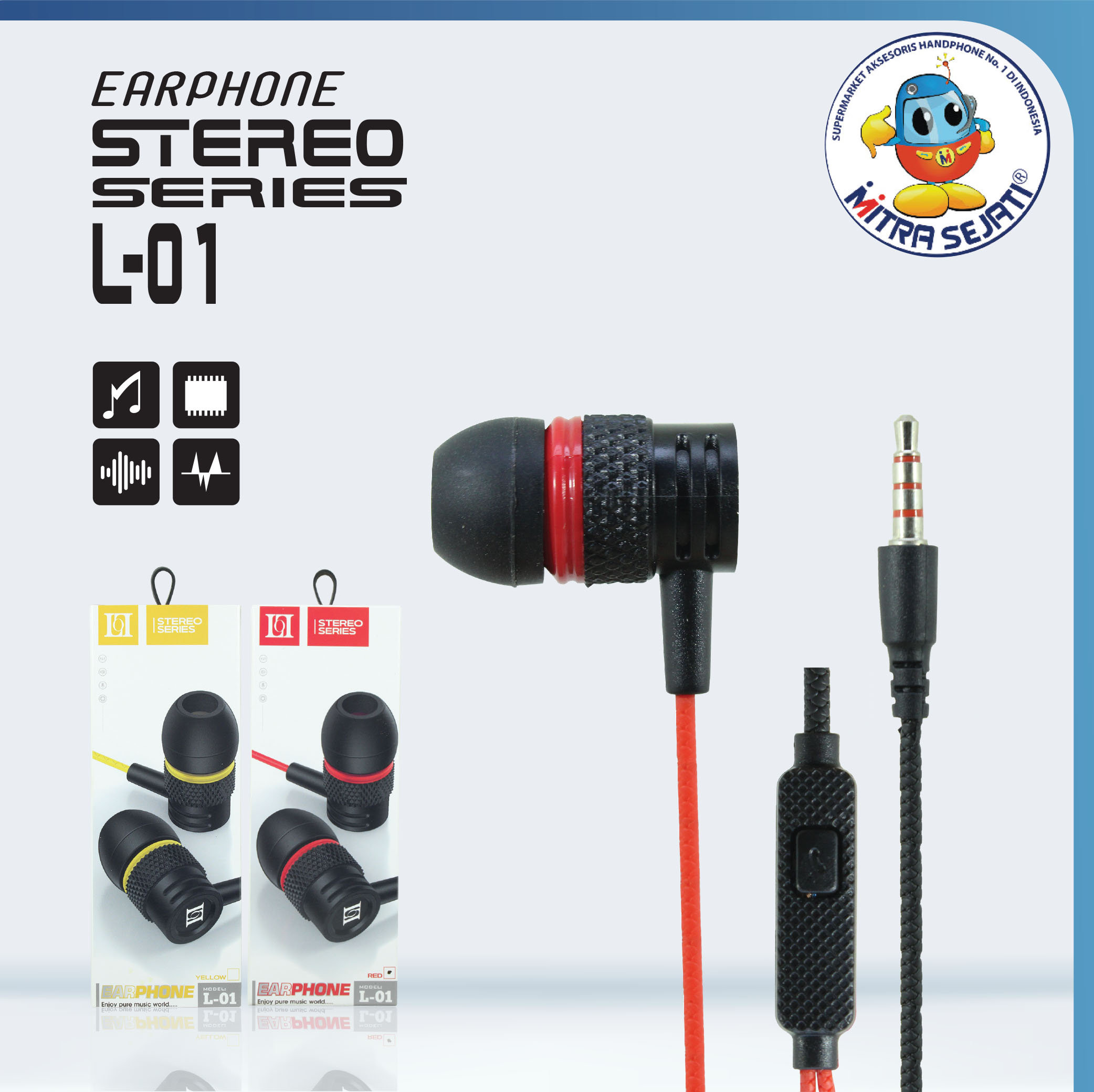 Earphone Handsfree Headset Stereo Bass L01-AHFL01SB