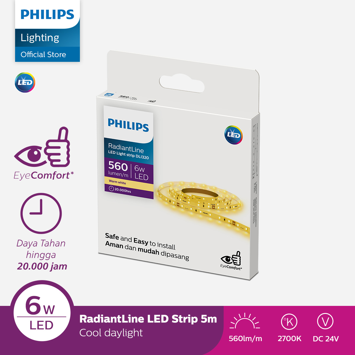 Philips Lampu LED Radiantline Strip 6W 2700K Kuning